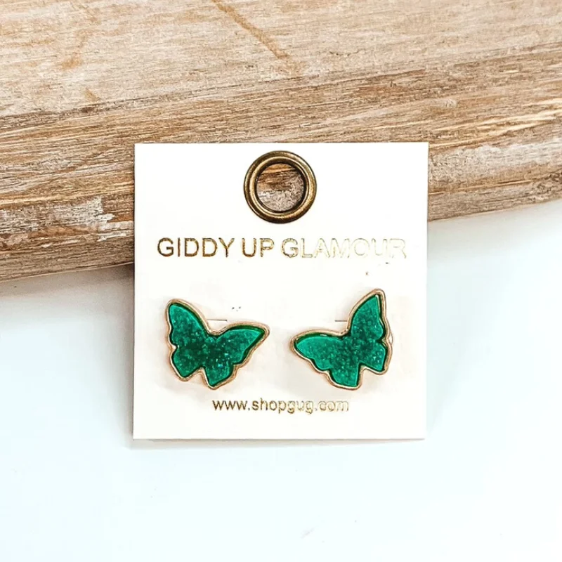 Women’s unique diamond earrings-Druzy Butterfly Post Back Earrings in Turquoise