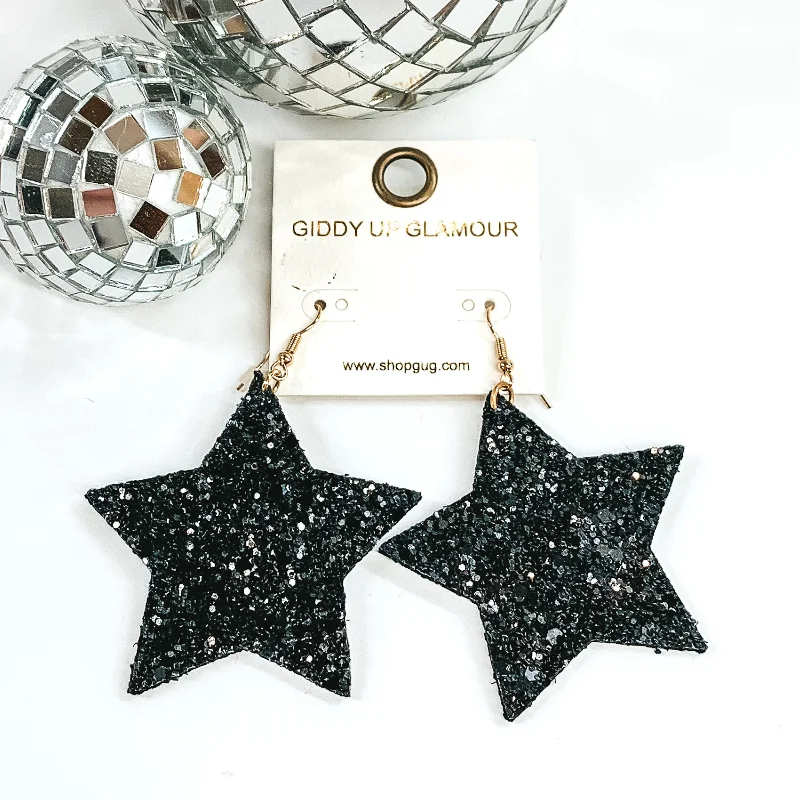 Women’s statement earrings-Glitter Star Earrings in Black