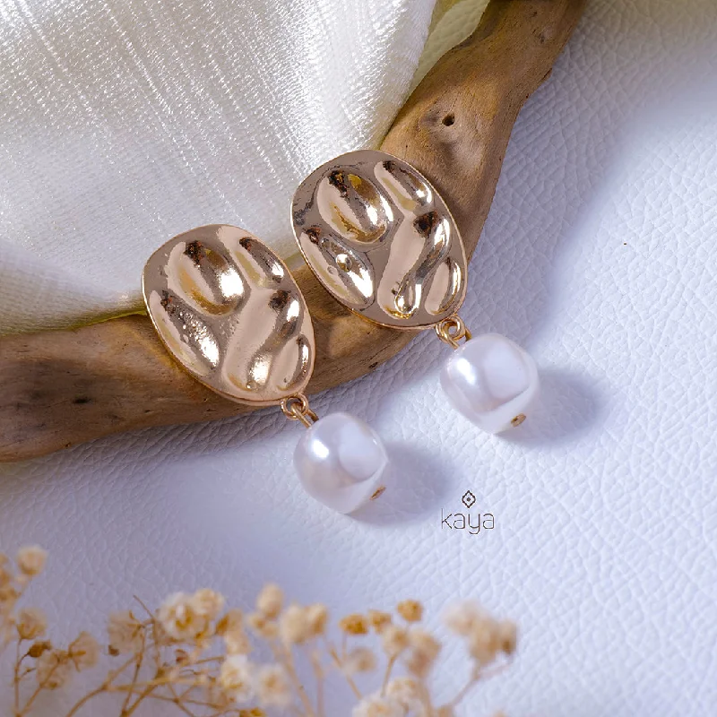 Women’s elegant drop earrings-Gold Plated Handcrafted Geometric Pearl Drop Earrings - PT100253