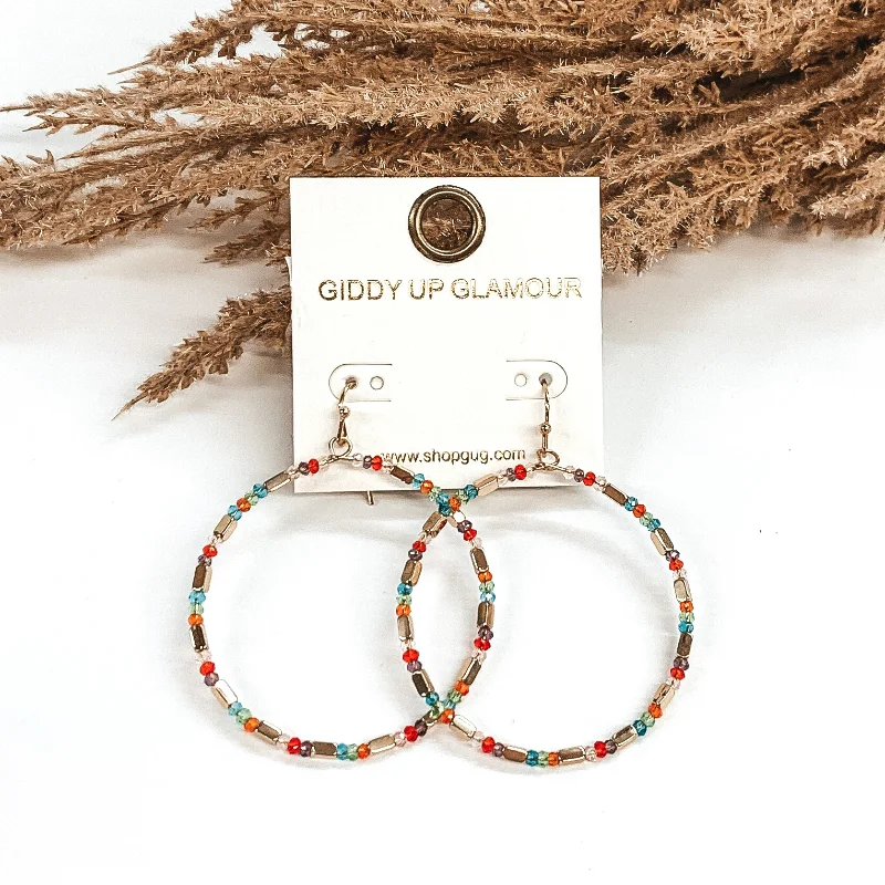 Women’s luxury earrings-Circle Drop Beaded Earrings with Gold Spacers in Multicolored