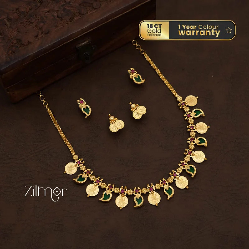 Women’s glamorous earrings-PP101639 - Gold tone Lakhmi coin & Mango Palakka Necklace with Earrings set