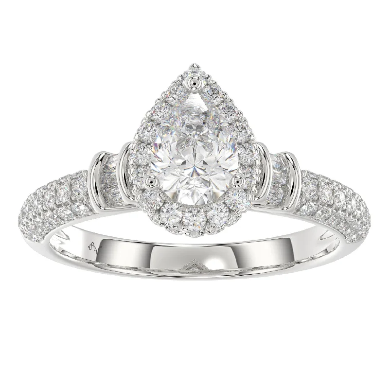 Women’s chunky ring-LADIES RING 1.25CT ROUND/BAGUETTE DIAMOND 14K WHITE GOLD (SI QUALITY)