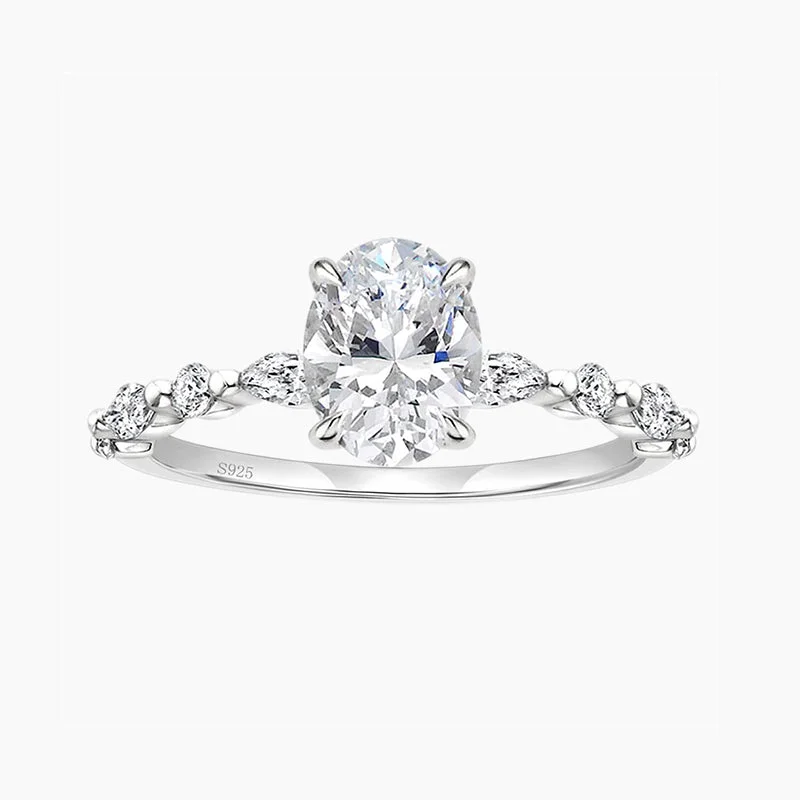 Women’s classic solitaire engagement ring-3CT Oval Cut Cubic Zirconia Promise Ring in Sterling Silver