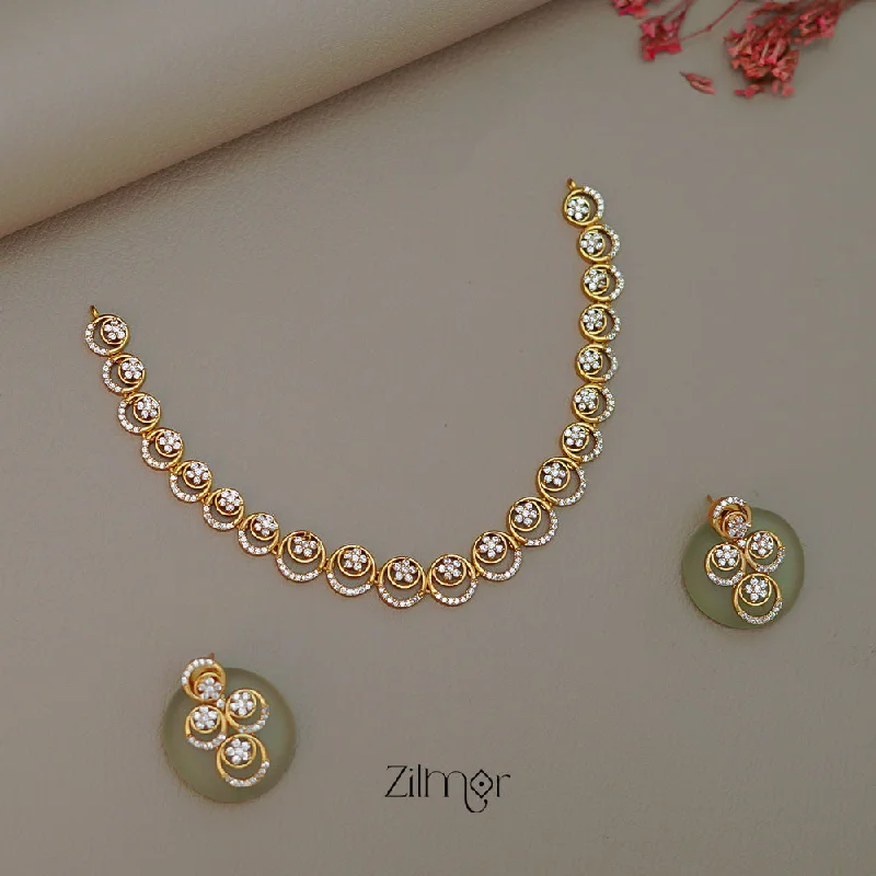 Women’s handmade diamond earrings-SN1011462 - AD Stone Choker Necklace Earrings Set