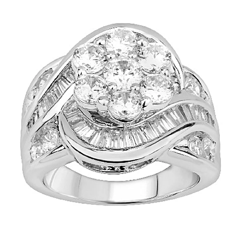 Women’s large statement ring-LADIES RING 3.00CT ROUND/BAGUETTE DIAMOND 14K WHITE GOLD