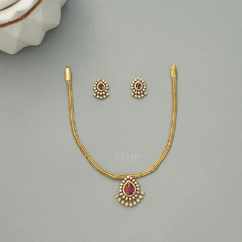 Women’s festive earrings-SN1011323 -  Premium Antique Traditional AD Pendant Short Necklace Earrings