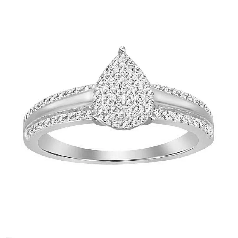 Women’s gemstone cocktail ring-LADIES RING 0.33CT ROUND DIAMOND 10K WHITE GOLD