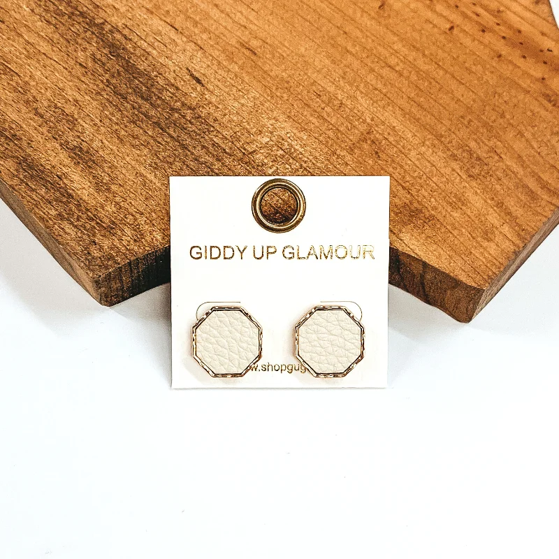 Women’s chic stud earrings-Hexagon Shaped Stud Earrings in Ivory