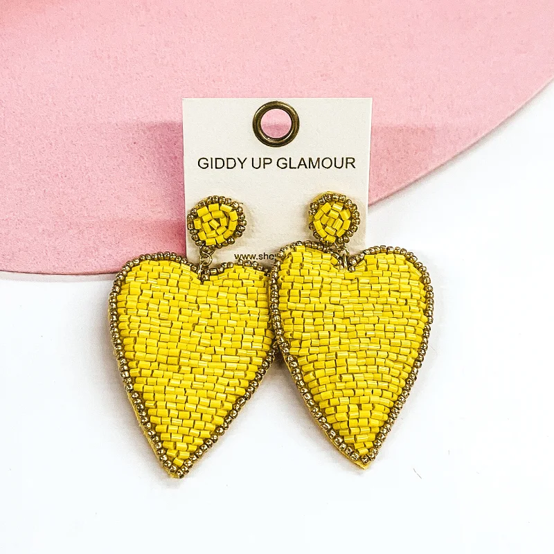 Women’s oval earrings-Mending Hearts Beaded Earrings in Yellow