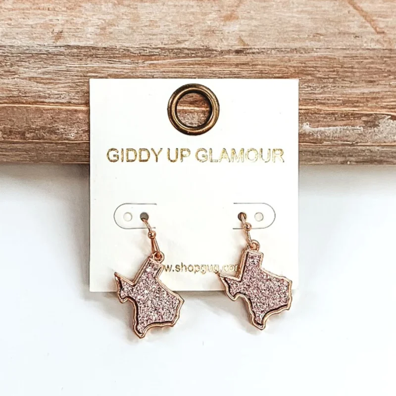 Women’s chic stud earrings-Druzy Texas Shaped Dangle Earrings in Rose Gold