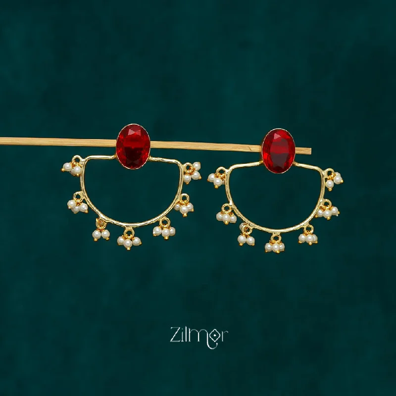 Women’s gemstone earrings-Crystal Stone with Pearl  Earrings - KE100415