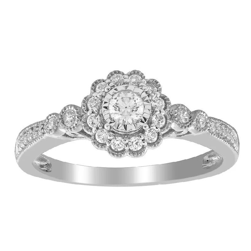 Women’s diamond solitaire ring-LADIES RING 0.33CT ROUND DIAMOND 10K WHITE GOLD