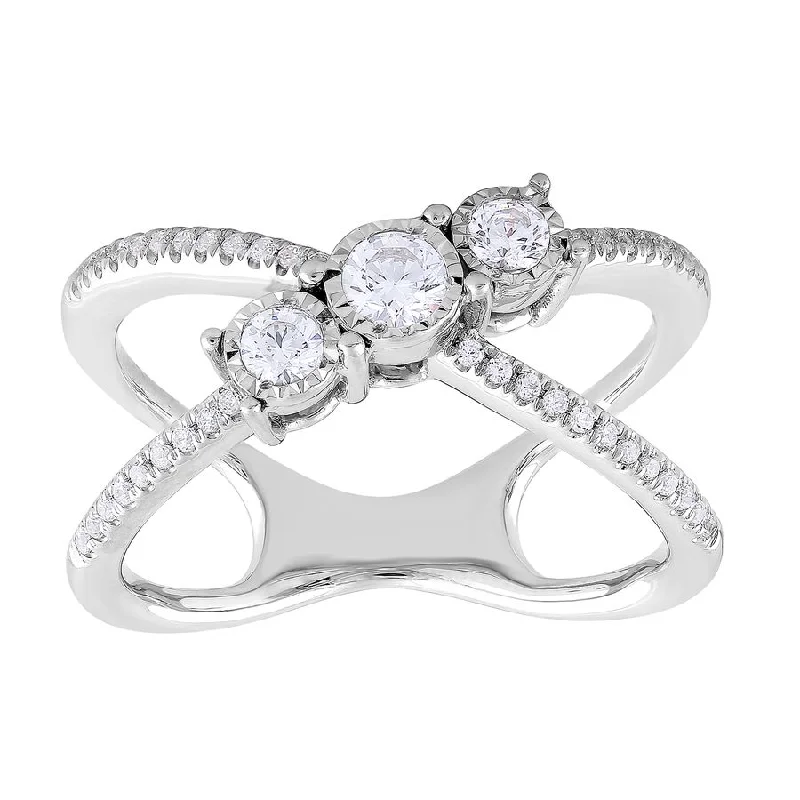 Women’s antique ring-LADIES FASHION RING 0.50CT ROUND DIAMOND 10K WHITE GOLD