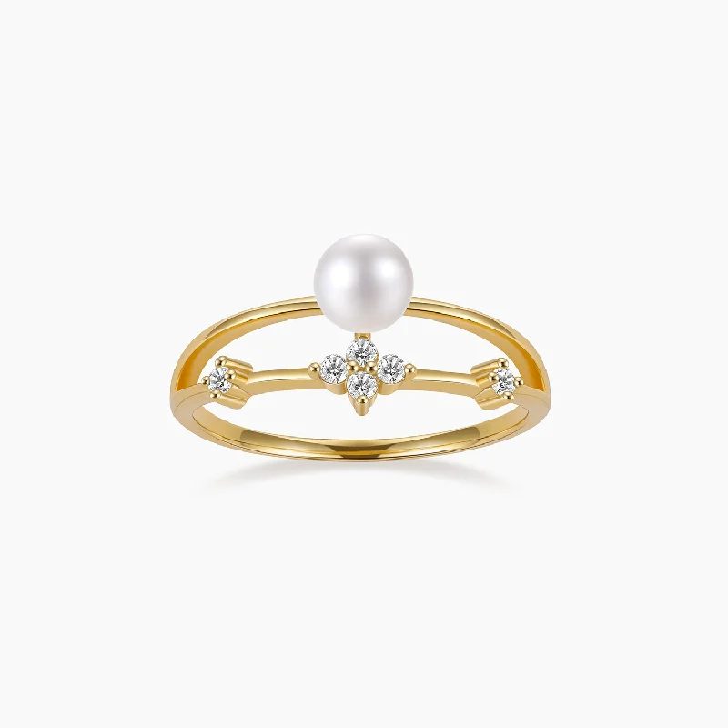 Women’s antique diamond ring-S925 Dual Layered Freshwater Pearl Ring