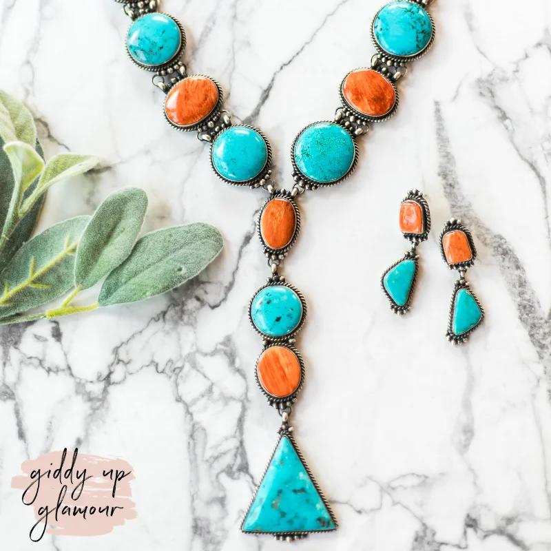 Women’s wedding earrings-Marie Bahe | Navajo Handmade Spiny Oyster & Kingman Turquoise Lariat Necklace + Matching Earrings