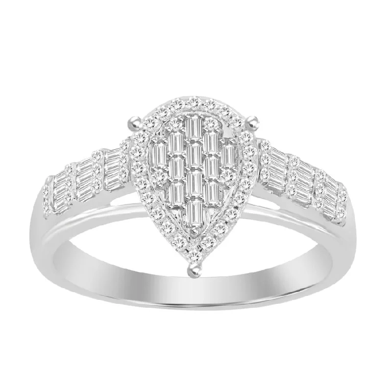 Women’s custom gemstone ring-LADIES RING 0.35CT ROUND/BAGUETTE DIAMOND 10K WHITE GOLD