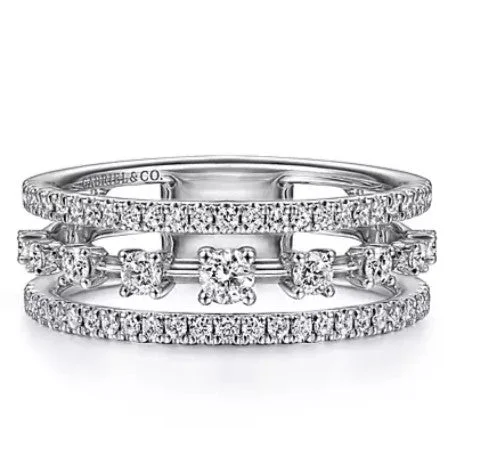 Women’s custom ring-14K White Gold Three Row Diamond Station Ring