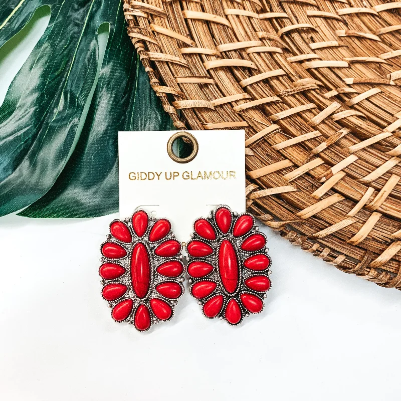 Women’s eco-friendly earrings-Oval Cluster Earrings in Red