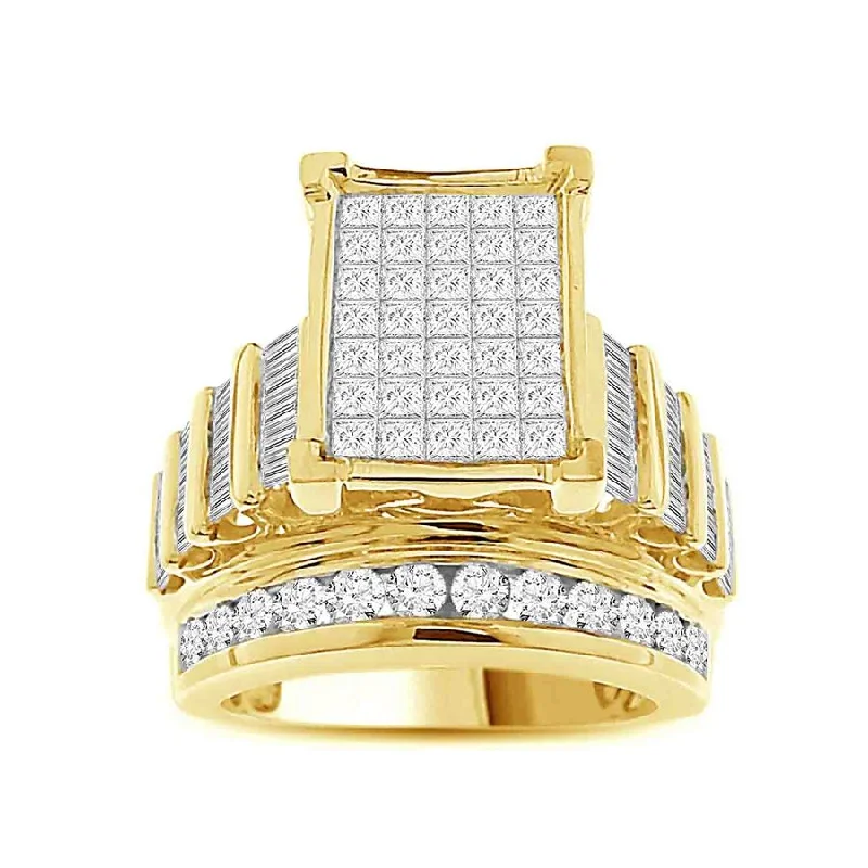 Women’s wedding ring set-LADIES RING 3.00CT ROUND/PRINCESS/BAGUETTE DIAMOND 10K YELLOW GOLD