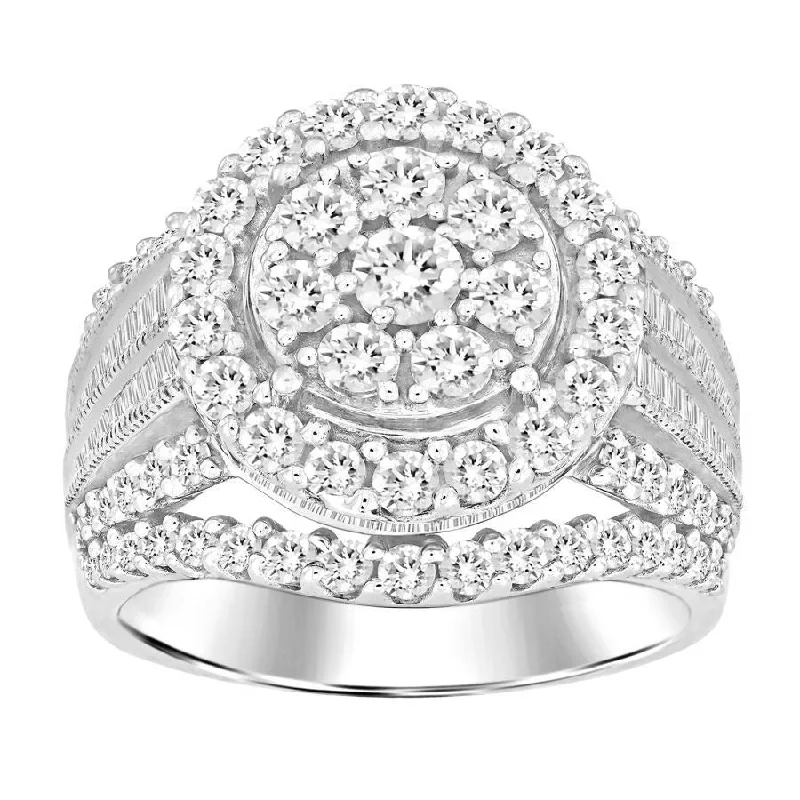 Women’s multi-stone ring-LADIES FASHION RING 2.00CT ROUND/BAGUETTE DIAMOND 10K WHITE GOLD