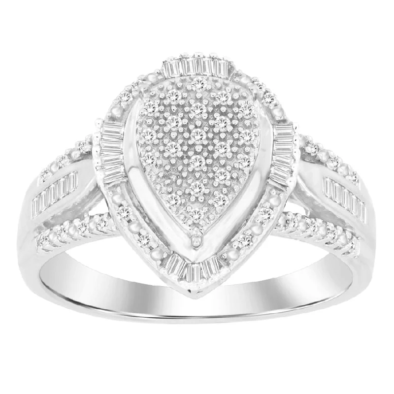 Women’s luxury wedding ring-LADIES RING 0.25CT ROUND/BAGUETTE DIAMOND 10K WHITE GOLD