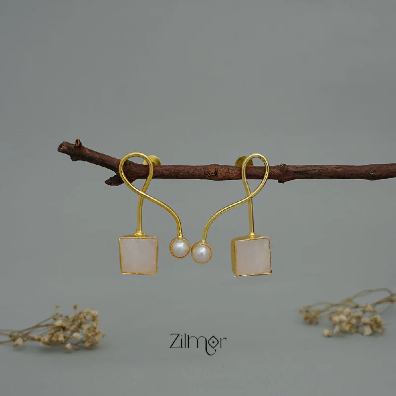 Women’s luxurious gold earrings-ZA1011160 - Western Drop Pearl with Natural stone Earrings