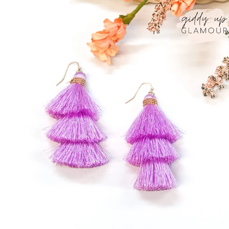 Women’s bridal earrings-Three Tiered Tassel Earrings in Lilac