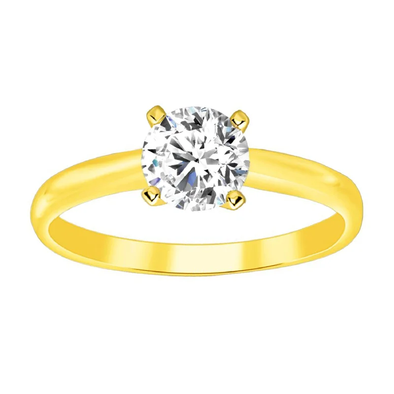 Women’s chunky ring-LADIES SOLITAIRE RING 0.33CT ROUND DIAMOND 14K YELLOW GOLD