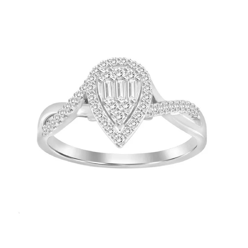 Women’s bridal ring-LADIES RING 0.25CT ROUND/BAGUETTE DIAMOND 14K WHITE GOLD (SI QUALITY)