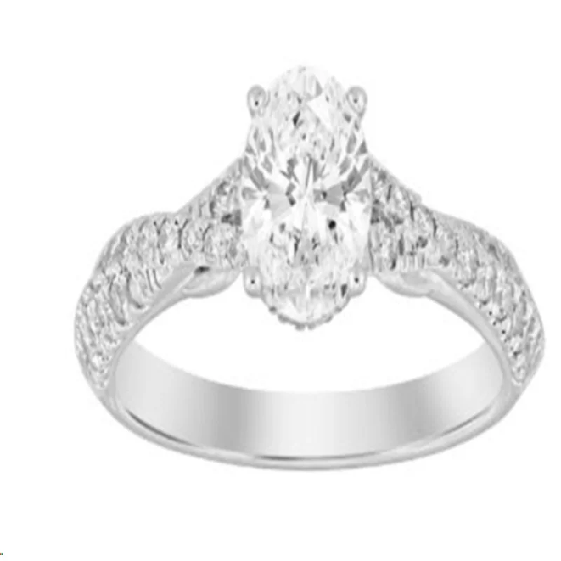 Women’s engagement ring-LADIES RING 1.50CT ROUND/OVAL DIAMOND 14K WHITE GOLD (CENTER STONE 1.00CT OVAL DIAMOND)