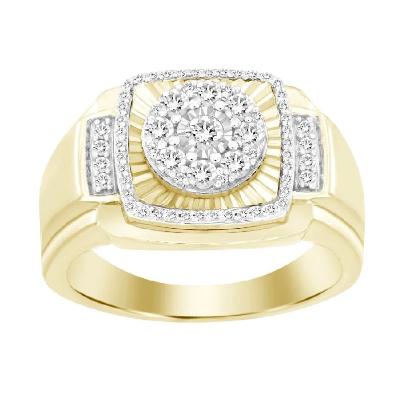 Women’s gold band ring-MEN'S RING 0.50CT ROUND DIAMOND 10K YELLOW GOLD