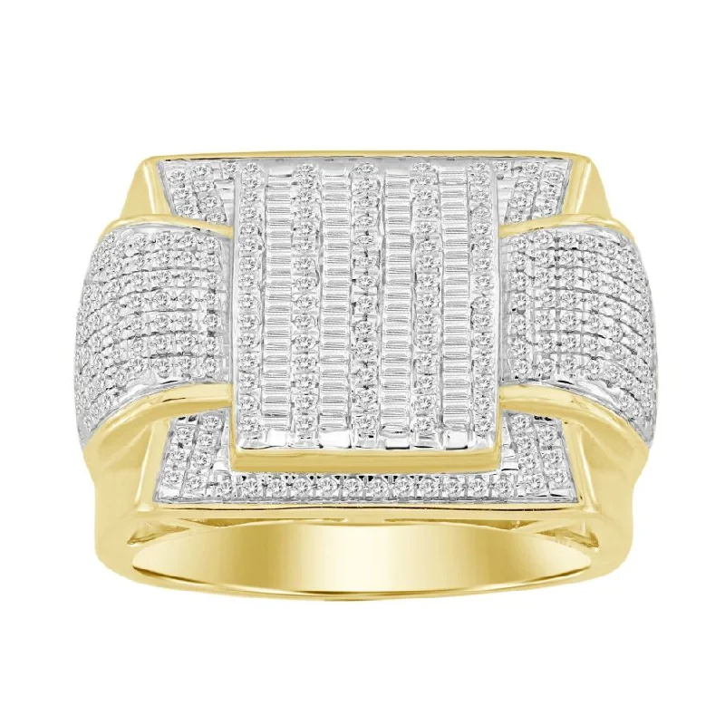 Women’s vintage-style wedding band-MEN'S RING 1.00CT ROUND/BAGUETTE DIAMOND 10K YELLOW GOLD