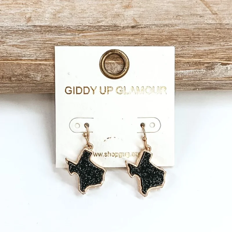 Women’s exclusive earrings-Druzy Texas Shaped Dangle Earrings in Black