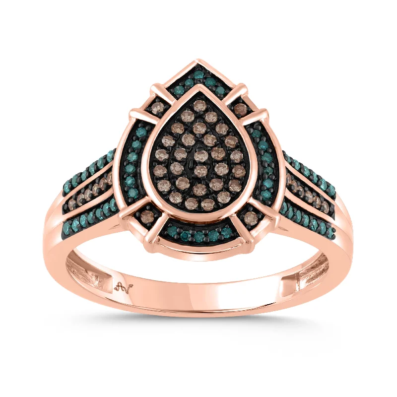 Women’s custom-designed ring-LADIES RING 0.30CT DARK BROWN/BLUE DIAMOND 14K ROSE GOLD