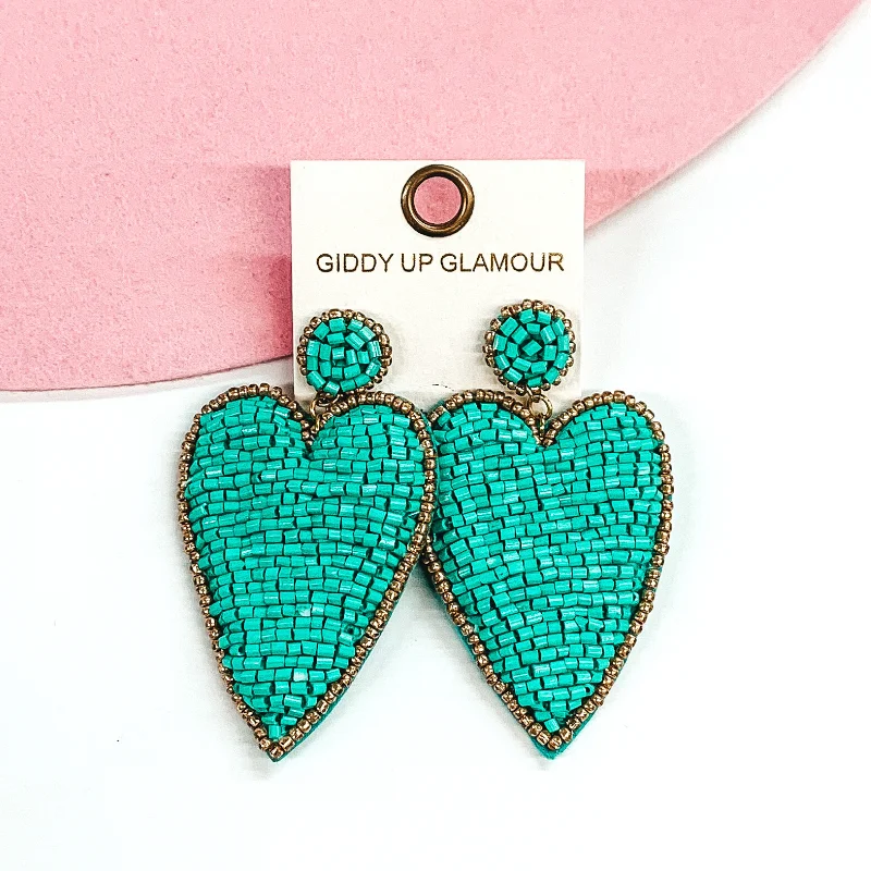 Women’s gemstone hoop earrings-Mending Hearts Beaded Earrings in Turquoise