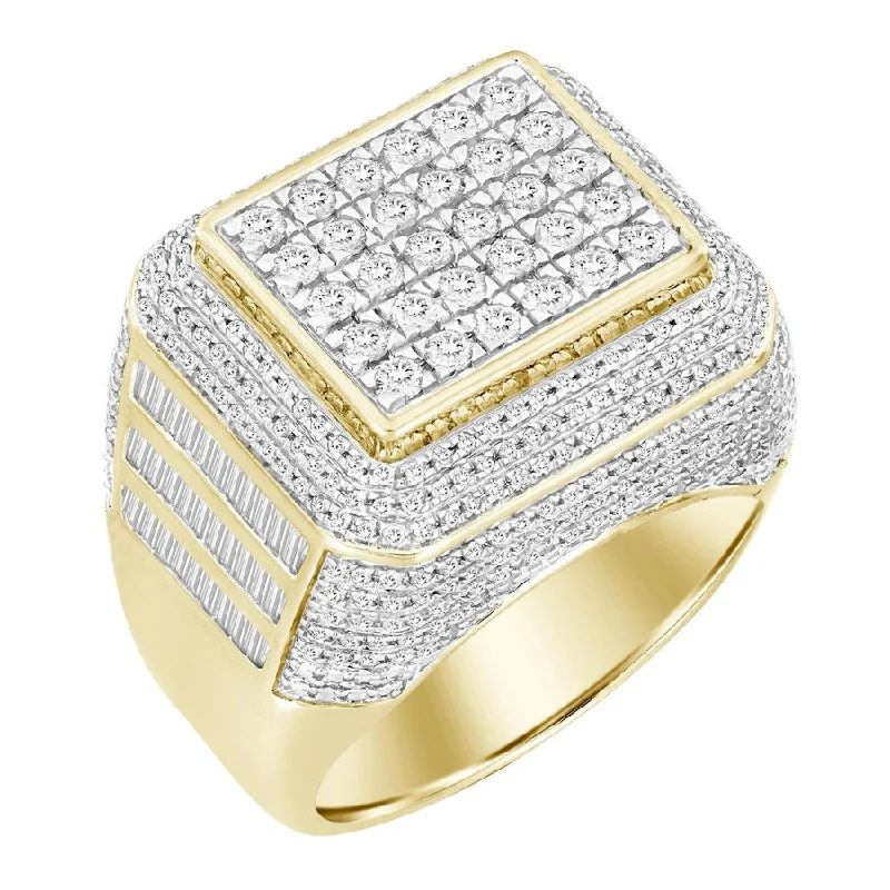 Women’s classic solitaire engagement ring-MEN'S RING 2.00CT ROUND/BAGUETTE DIAMOND 10K YELLOW GOLD