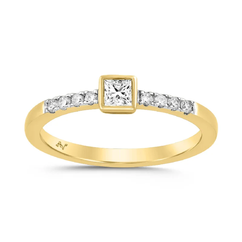 Women’s adjustable ring-LADIES RING 0.25CT PRINCE /ROUND DIAMOND 14K YELLOW GOLD