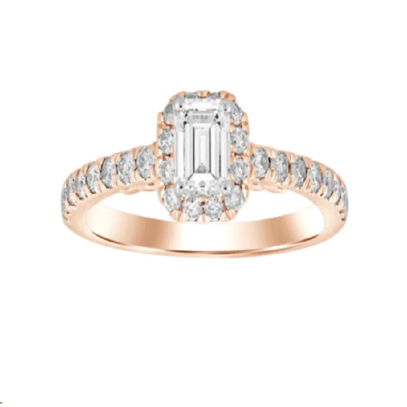 Women’s wedding ring-LADIES RING 1.00CT ROUND/EMERALD DIAMOND 14K ROSE GOLD (CENTER STONE 0.50CT EMERALD DIAMOND)