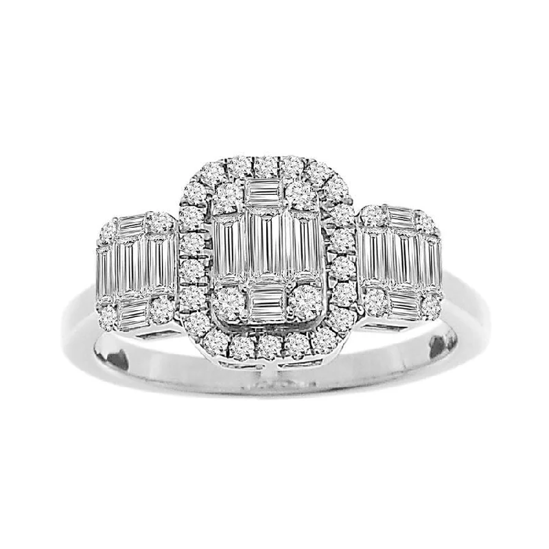 Women’s custom-designed ring-LADIES RING 0.65CT ROUND/BAGUETTE DIAMOND 14K WHITE GOLD