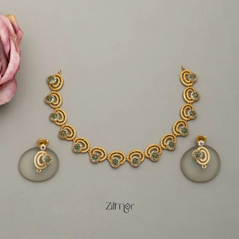 Women’s vintage earrings-SC101294 - AD Choker/Necklace with matching Earrings