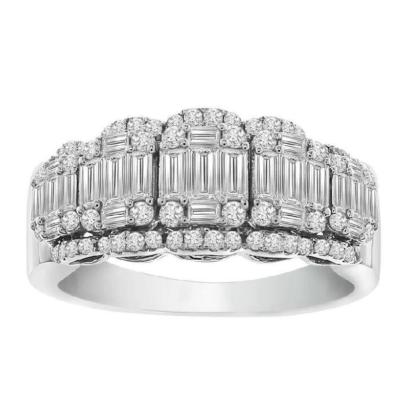 Women’s multi-stone ring-LADIES RING 1.00CT ROUND/BAGUETTE DIAMOND 14K WHITE GOLD