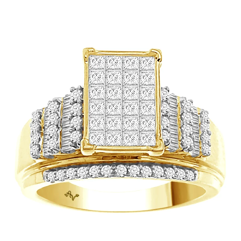 Women’s delicate diamond ring-LADIES RING 1.00CT ROUND/BAGUETTE/PRINCESS DIAMOND10K YELLOW GOLD