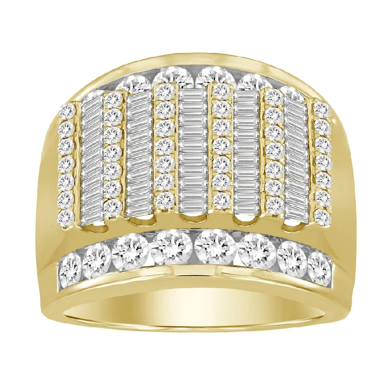 Women’s custom-designed ring-MEN'S RING 3.00CT ROUND/BAGUETTE DIAMOND 10K YELLOW GOLD