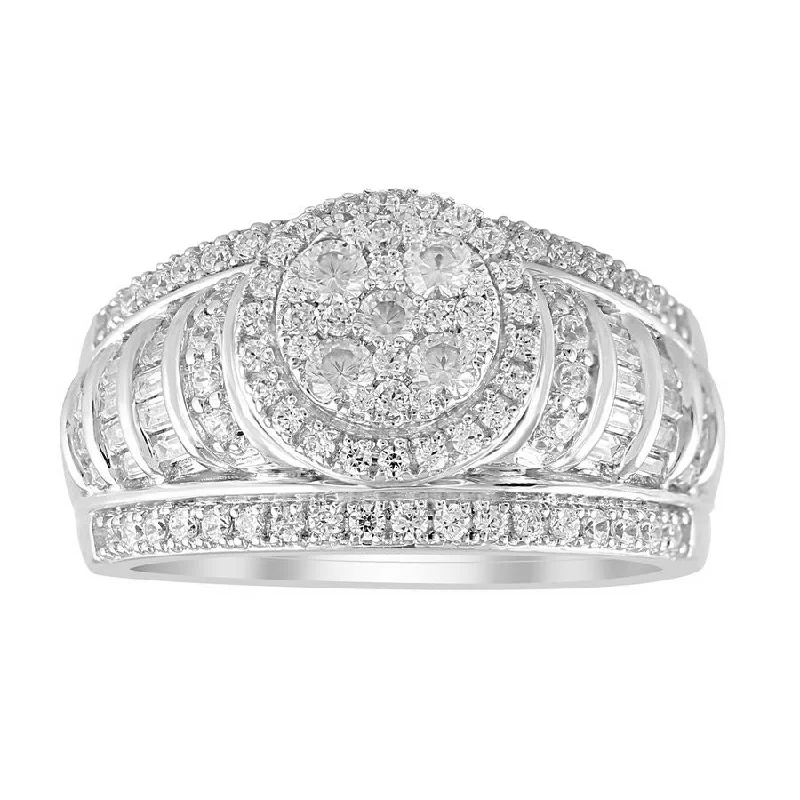 Women’s adjustable ring-LADIES RING 1.00CT ROUND/BAGUETTE DIAMOND 10K WHITE GOLD