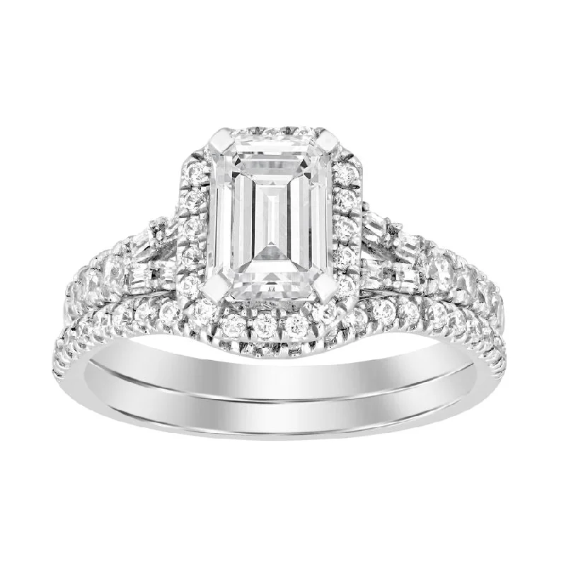 Women’s chic fashion ring-LADIES RING 0.65CT ROUND/EMERALD DIAMOND 14K WHITE GOLD (CENTER STONE 1.00CT EMERALD DIAMOND)