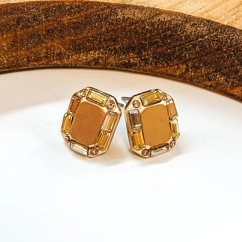 Women’s gemstone stud earrings-Made For Royalty Gold Rectangular Studded Earrings in Yellow