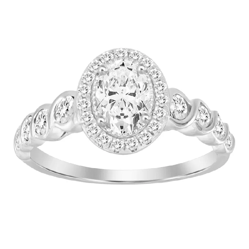 Women’s fashion ring-LADIES RING 1.00CT ROUND DIAMOND 14K WHITE GOLD (SI QUALITY) (CENTER STONE 0.50CT OVAL DIAMOND)