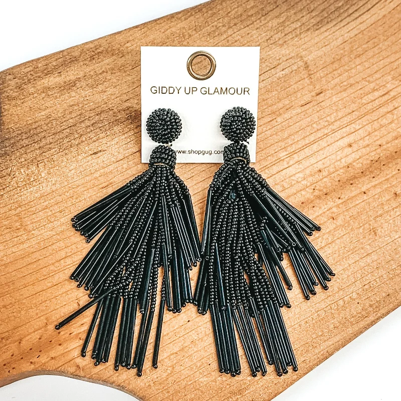 Women’s custom earrings-Tropical Days Ahead Beaded Dangle Earrings in Black