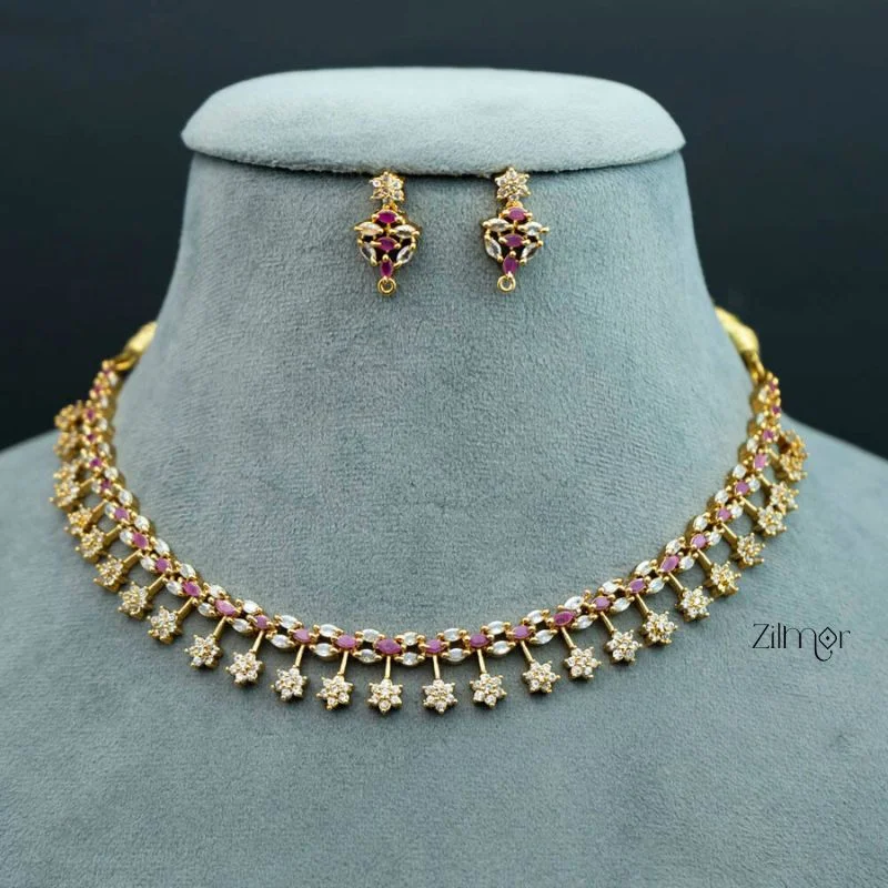 Women’s elegant earrings-NV101285 - Premium Antique AD Stone Choker with Earrings