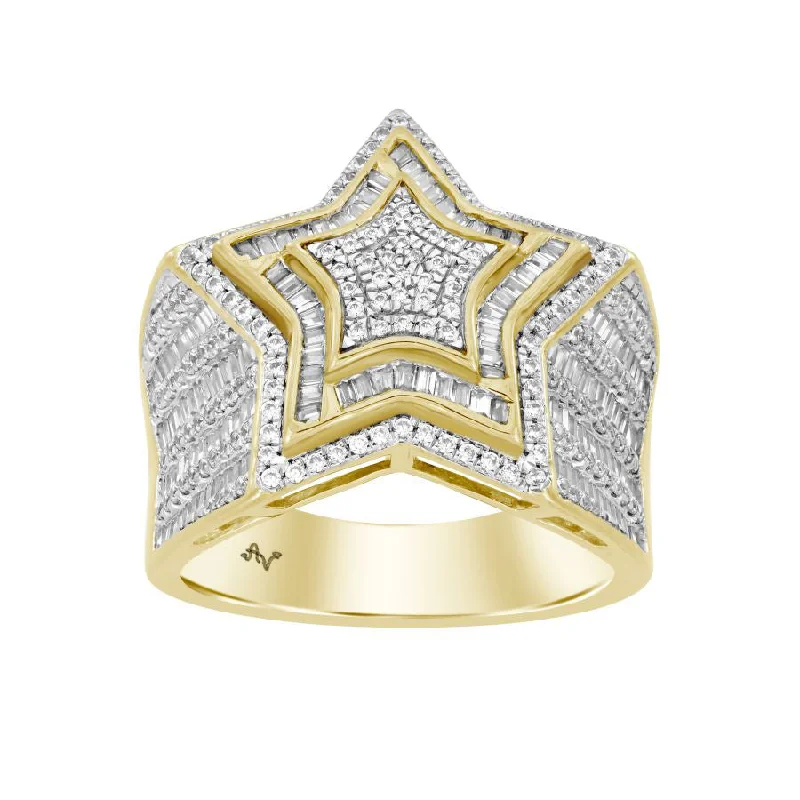 Women’s oval-shaped diamond ring-MEN'S RING 1.50CT ROUND/BAGUETTE DIAMOND 10K YELLOW GOLD